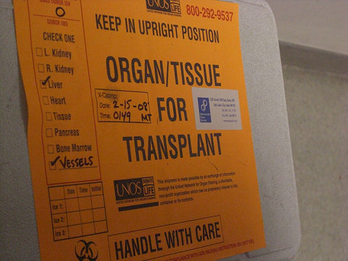 Organ transplant label. 