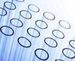 A rack of test tubes. 