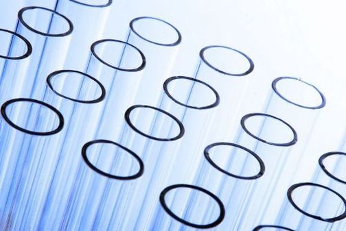A rack of test tubes. 